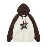 Men Hoodie Hooded Sweater Men's Five-Pointed Star Paste Cloth Embroidery Contrast Color Long Sleeves
