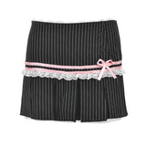 Women Skirt Pleated Skirt Striped Low Waist Skirt