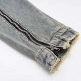 Men Denim Jacket Washed and Worn Denim Jacket Men's Loose Hole Denim Jacket