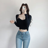 Women Long Sleeve Shirt Vest Women Cardigan Jacket Long-Sleeved T-shirt