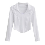 Women T-shirt High Waist Short T-shirt Female Autumn Long-Sleeved Top