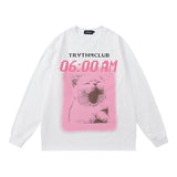 Men Long Sleeve Shirt Letter Graffiti Distressed Long Sleeve T-shirt Men and Women Hip Hop Retro Loose