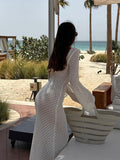 Women Sweater Dress Hollow Sexy Long Skirt Knitted Tight Long Sleeve Autumn and Winter
