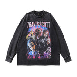 Men Long Sleeve Shirt Rodman Printed Long Sleeve Worn Looking Washed-out All-Match Long Sleeve T-shirt