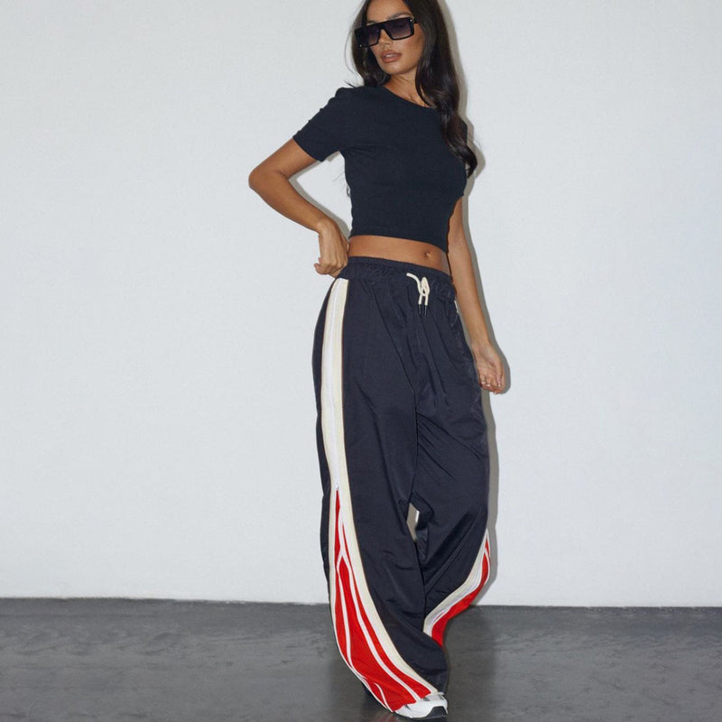 Women Cargo Pants Women's Zipper Stitching Contrast Color Sports Casual Pants