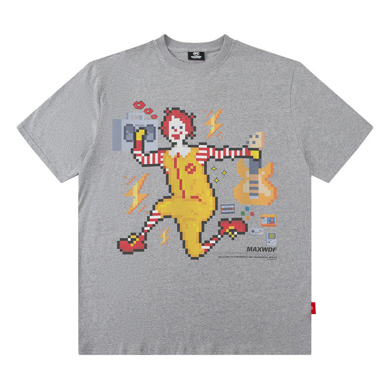 Men T Shirt Printed Short Sleeve round Neck Loose Men's and Women's T-shirt Hip-Hop Street