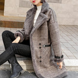 Plaid Trench Coat Mid-Length Fur Woolen Coat Women's Clothing