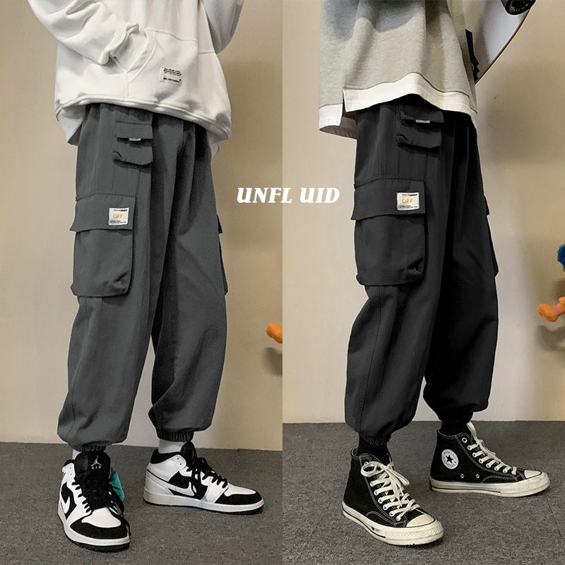 Men Sweatpants Summer Straight Cargo Ankle Banded Slacks Loose Korean Style
