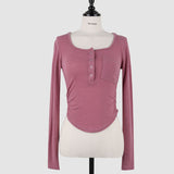 Women Long Sleeve Shirt Bottoming Shirt Curved Top Spring Show Chest