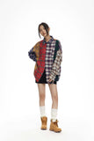 Unisex Jacket Autumn Contrast Color Striped Plaid Shirt