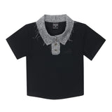 Women T-shirt Polo Collar Short T-shirt Women's Midriff-Baring Short Sleeve Top