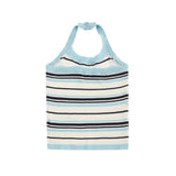 Women Vest Knitted Striped Heart-Hanging Girl Summer Casual Contrast Color Short