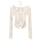 Women's Long Sleeve Shirt V-neck Long Sleeve U-Neck Split Top