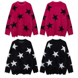 Men Long Sleeve Shirt Five-Pointed Star Contrast Color Jacquard Sweater for Men and Women Idle Style Couple Sweater