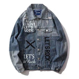 Men Denim Jacket Fashion Brand High Street Design Stitching over Printed Letters Loose Denim Jacket Men Vibe Punk Denim Clothes Jacket