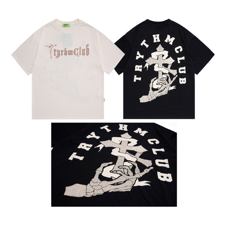 Men T Shirt Printed Short-Sleeved T-shirt Men and Women Couple Loose Retro Distressed