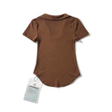 Women T-Shirt Summer Polo Lapel V Short Sleeve T-shirt