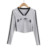 Women T-shirt Letter Underwear Blouse Women's Autumn Short Side Stripe T-shirt
