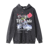 Men Hoodie Hip Hop Trend Rose Character Printed Hoodie