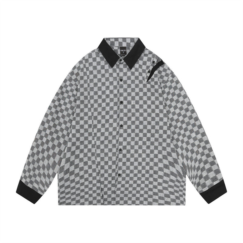 Men Long Sleeved T Shirt Contrast Color Long Sleeves Shirt Spring and Autumn High Street Loose Turn Button Shirt