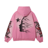 HS Hoodie Flame Vintage Print Loose