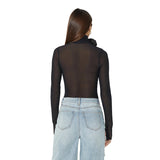Women Jumpsuit Turtleneck Long Sleeve Mesh Slim Fit Jumpsuit