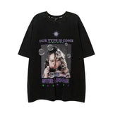 Men T Shirt Vintage Portrait Printing Printed Short Sleeve T-shirt for Men and Women Couple