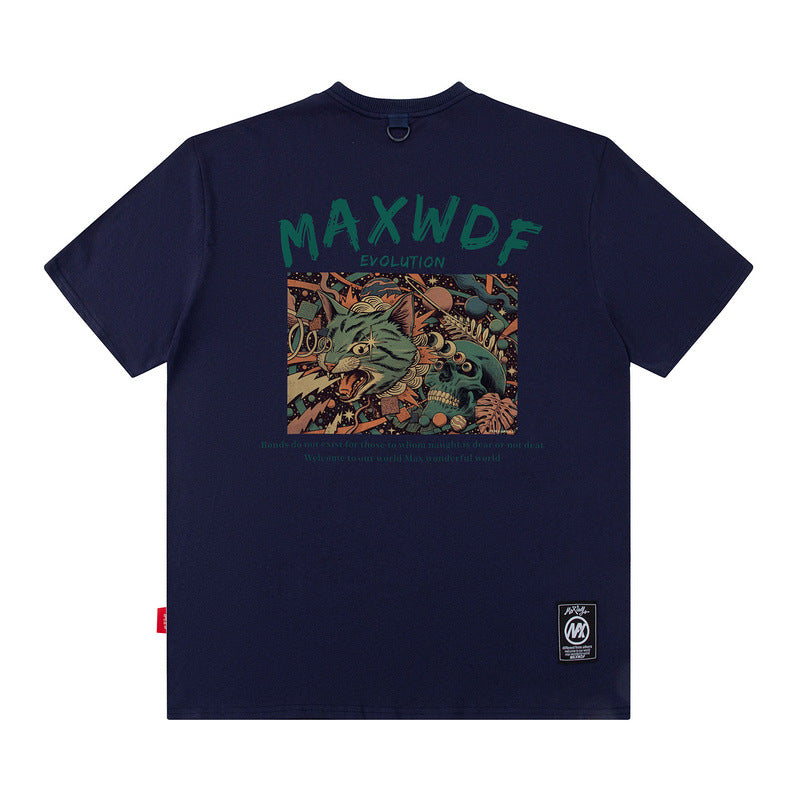 Men T Shirt Printed Short-Sleeved T-shirt Men and Women Street Retro Loose