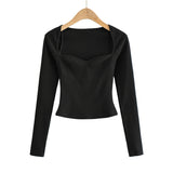 Women T-Shirt Long-Sleeved Sweater Women's Short Slim T-shirt Top
