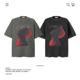 American vintage street T-shirt pure cotton retro portrait print men and women summer loose half sleeves