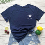 Cute Bee Kind Pocket Print T-shirt Funny Women Inspirationa