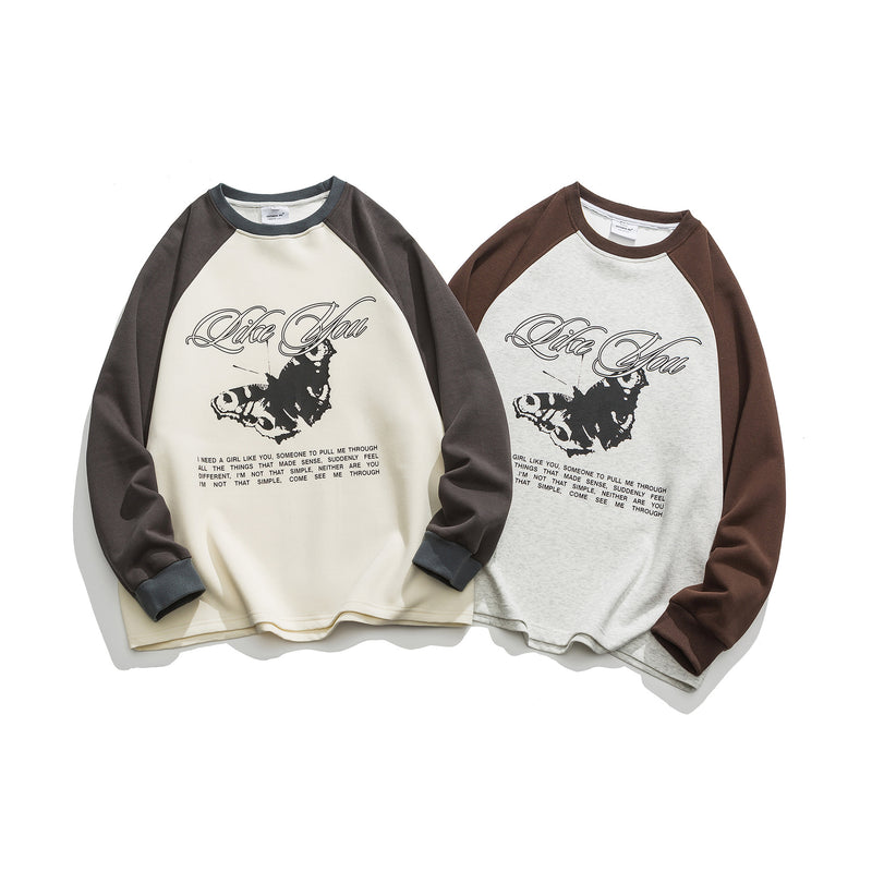 Unisex Sweatshirt Fall Contrast Color round Neck Sweatshirt