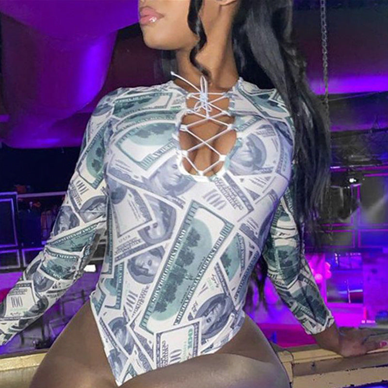 Women Jumpsuit Women's Sexy and Personalized Printed Long-Sleeved Jumpsuit