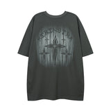 Men T Shirt Gothic Cross Graffiti Printing Short Sleeve T-shirt Men and Women Street Loose