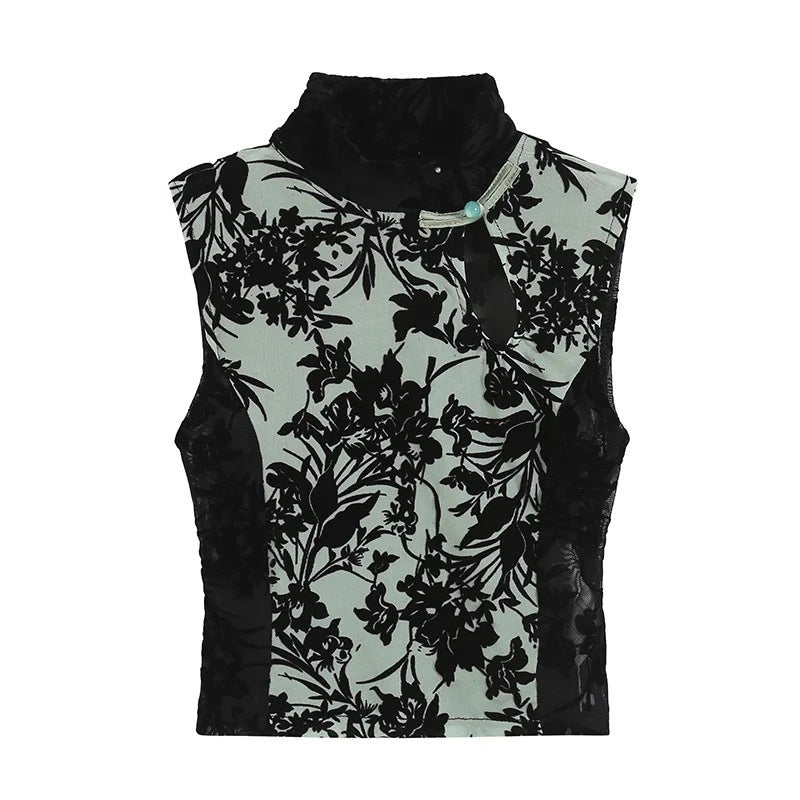 Women Camisole Amoi Pure Desire Sexy Flocking Cheongsam