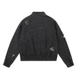 Men Denim Jacket Men's Autumn and Winter Loose Washed Distressed Denim Jacket
