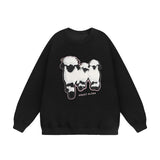Men Hoodie Flocking Embroidered Lamb Animal Loose Sweater