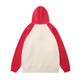 Men Hoodie Color-Block Raglan Sleeves Hooded Pullover Loose Casual Hoodie