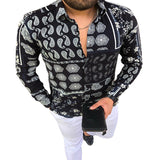 Men Shirt Autumn Shirt Long Sleeve Stand Collar Printed Men