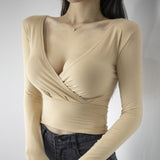 Women Long Sleeve Shirt Women's Tight Slimming Short Top