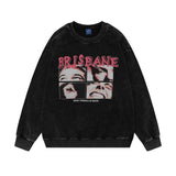 Men Hoodie round Neck Sweater Autumn Loose Wash Distressed Long Sleeve Men