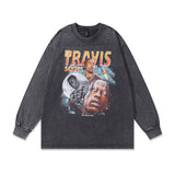 Men Long Sleeve Shirt Printed Washed and Worn Long Sleeve Bottoming T-shirt for Men and Women