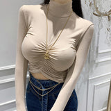 Women Long Sleeve Shirt Short Bottoming Shirt Long Sleeve