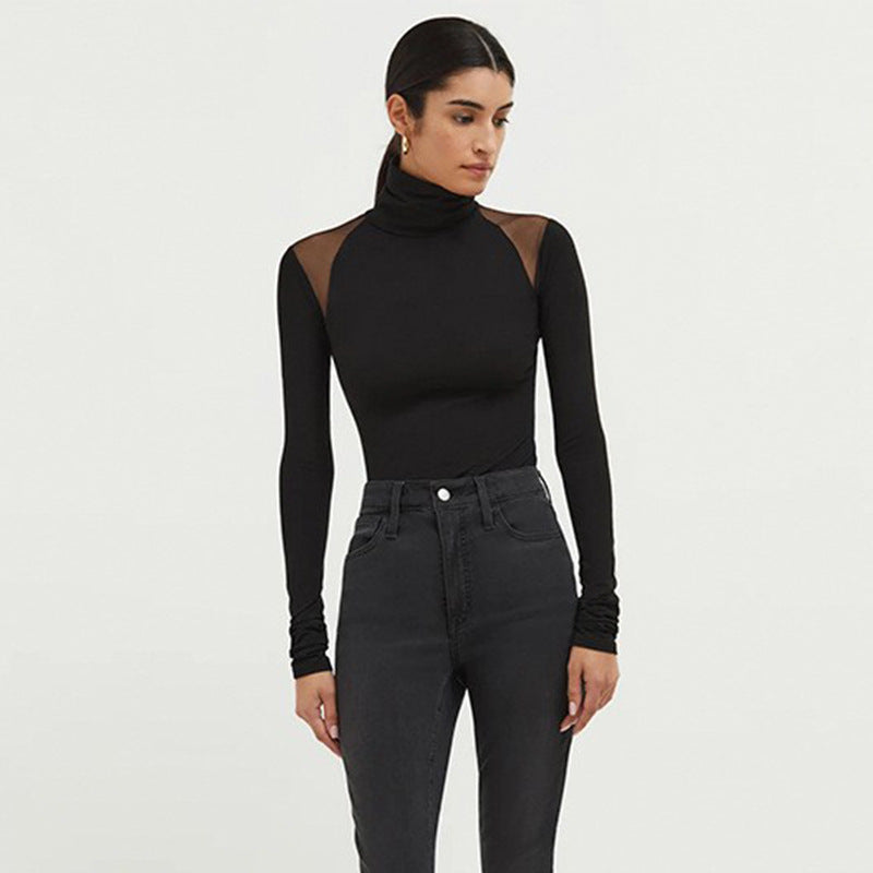 Women Jumpsuit Long Sleeve Jumpsuit Mesh Stitching
