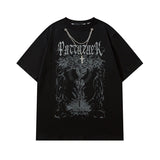 Men T Shirt Hip Hop Necklace Dark Short-Sleeved T-shirt Men and Women Loose Couple