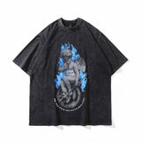 Men T Shirt Washed Distressed Printed Short-Sleeved T-shirt Men and Women Loose