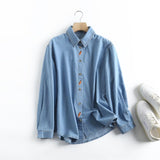 Women T-Shirt Spring/Summer Denim Shirt Solid Color Loose Casual Long Sleeves