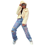 Women Cargo Pants Jeans Women's Printed Casual Autumn and Winter