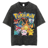 Summer Anime Pokemon Men Washed Streetwear Oversize
