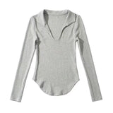 Women T-Shirt Autumn Long Sleeve Lapel V-Shaped Women's T-shirt